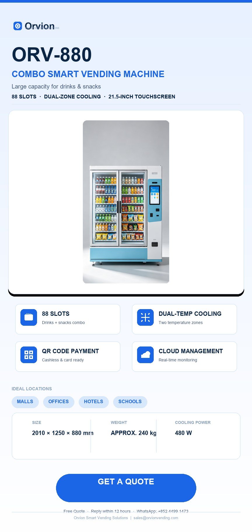 ORV-880 Combo Smart Vending Machine — Orvion vending machine